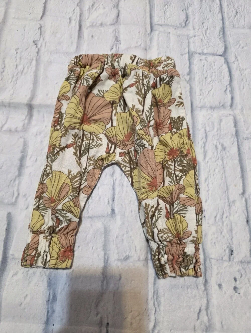kate quinn Cream Floral Ruffle Baby Pants with Yellow & Peach Accents